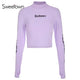 Sweetown Harajuku Crop Top Long Sleeve Turtleneck T Shirt purple Korean fashion Style graphic tees Women Printed Kawaii Tshirt