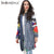 [TWOTWINSLTYLE] Spring Graffiti Print Spliced Ripped Pockets Long Sleeve Denim Trench Coat For Women New Clothing Streetwear