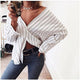 V-neck Button Long Sleeve Striped Loose Blouses Women Casual Wild Shirts Spring Autumn Ladies Fashion Sexy Blouse Plus Size New