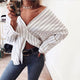 V-neck Button Long Sleeve Striped Loose Blouses Women Casual Wild Shirts Spring Autumn Ladies Fashion Sexy Blouse Plus Size New