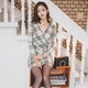 V-neck Long Sleeve Plaid Slim Mini Bodycon Dress Women Sexy Sheath Office Dresses Autumn Ladies Fashion Elegant Splicing Dress