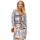V-neck Print Plaid Ruffles Mini Dress Women Casual 3/4 Sleeve Loose A-line Dresses Female Fashion Silky Dress Plus Size Vestidos