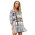 V-neck Print Plaid Ruffles Mini Dress Women Casual 3/4 Sleeve Loose A-line Dresses Female Fashion Silky Dress Plus Size Vestidos