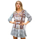 V-neck Print Plaid Ruffles Mini Dress Women Casual 3/4 Sleeve Loose A-line Dresses Female Fashion Silky Dress Plus Size Vestidos