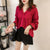 V-neck Pullover Loose Chiffon Shirts Women Casual Solid Flare Sleeve Breathable Tops Ladies Fashion Bottoming Blouses Plus Size