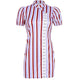Vintage Cheongsam Mini Dress Women Casual Stripe Puff Sleeve Slim Summer Dresses Robe Femme Fashion Elegant Party Dress Vestidos