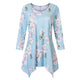 Vintage O-neck 3/4 Sleeves Print Tops Women Casual Mid-long Breathable Irregular Hem T-shirts Bohemian Ladies Fashion Wild Tees