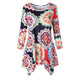 Vintage O-neck 3/4 Sleeves Print Tops Women Casual Mid-long Breathable Irregular Hem T-shirts Bohemian Ladies Fashion Wild Tees