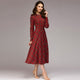 Vintage Red Plaid Bow A-line Long Dress Women Casual O-neck Long Sleeve Slim Dresses Autumn Ladies Elegant Dress High Quality