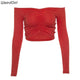 Weirdgirl women T-shirts sexy and club fashion female T-shirt long sleeve off shoulder solid color lady Tshirt autumn basic tees
