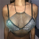 White Black Fishnet Tank Tops Women See Through Rhinestones Halter Crop Top 2019 Summer Cover Up Hollow Drawstring Top Beachwear