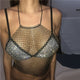 White Black Fishnet Tank Tops Women See Through Rhinestones Halter Crop Top 2019 Summer Cover Up Hollow Drawstring Top Beachwear