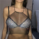 White Black Fishnet Tank Tops Women See Through Rhinestones Halter Crop Top 2019 Summer Cover Up Hollow Drawstring Top Beachwear