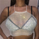 White Black Fishnet Tank Tops Women See Through Rhinestones Halter Crop Top 2019 Summer Cover Up Hollow Drawstring Top Beachwear