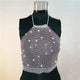 White Black Fishnet Tank Tops Women See Through Rhinestones Halter Crop Top 2019 Summer Cover Up Hollow Drawstring Top Beachwear