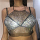 White Black Fishnet Tank Tops Women See Through Rhinestones Halter Crop Top 2019 Summer Cover Up Hollow Drawstring Top Beachwear