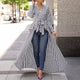 Women 2019 Spring Fashion Casual Long Shirt Workwear Office Formal V-Neck Top Striped Tie Waist Dip Hem Irregular Blouse