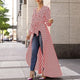Women 2019 Spring Fashion Casual Long Shirt Workwear Office Formal V-Neck Top Striped Tie Waist Dip Hem Irregular Blouse