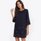 Women 3/4 Sleeve pearl embellished shift dress sukienka Plus size 2xl tunic Casual o-neck loose mini dress Summer frocks
