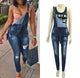 Women Autumn Jumpsuits Spring Fashion Casual Loose Hole Ripped Sleeveless Cowboy Trousers Overalls Long Strap Jeans Pants 2019
