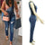Women Autumn Jumpsuits Spring Fashion Casual Loose Hole Ripped Sleeveless Cowboy Trousers Overalls Long Strap Jeans Pants 2019