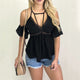 Women Blouse Hollow Out Deep V-neck Casual Loose Sexy Summer Tops Ladies Off Shoulder Sling Shirt Short-sleeved Shirt Top