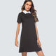 Women Casual Brief Solid Color Shift Mini Dress Black Turn-down Collar Short Sleeve Straight Lady Dress HT035
