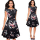 Women Elegant Summer Solid Color Ruched Cap Sleeve Casual Wear To Work Office Party Fitted Skater A-Line Swing Dress EA067