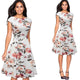 Women Elegant Summer Solid Color Ruched Cap Sleeve Casual Wear To Work Office Party Fitted Skater A-Line Swing Dress EA067