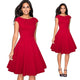 Women Elegant Summer Solid Color Ruched Cap Sleeve Casual Wear To Work Office Party Fitted Skater A-Line Swing Dress EA067