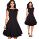 Women Elegant Summer Solid Color Ruched Cap Sleeve Casual Wear To Work Office Party Fitted Skater A-Line Swing Dress EA067