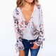 Women Fashion Floral Print Blouse V-Neck Summer Crisscross Front Flare Sleeve Blouse