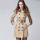 Women Female coat British Long Style Elegant Trench Coat/Designer Belted Double Breasted Trench/Outerwear trench coat KHAKI