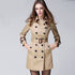Women Female coat British Long Style Elegant Trench Coat/Designer Belted Double Breasted Trench/Outerwear trench coat KHAKI