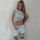 Women Knotted Tie Front Crop Tops Cropped T Shirt Casual Blouse Tanks camis White Grey Color