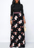 Women Long Maxi Dresses Bohemia Hollow neck Three Quarter Sleeve Floral Print Ethnic Summer Beach Female Stylish Style Dress