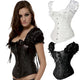 Women Sexy Satin Corset Brocade Floral Over Bustier Tops Lace Up Lingerie Bodyshaper Shapewear Waist Exercise Corsets Cincher