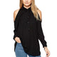 Women Shirts Autumn Casual Elegant Off Shoulder Chiffon Blouse Women Top Camisa Feminina Long Sleeve Black Ladies Blouses