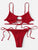 Women Smocked String Bikini Swimwear Women Bralette Swimsuit Low Waist Spaghetti Straps Shirred Tie Side Biquni Bathing Suit