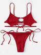Women Smocked String Bikini Swimwear Women Bralette Swimsuit Low Waist Spaghetti Straps Shirred Tie Side Biquni Bathing Suit