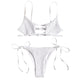 Women Smocked String Bikini Swimwear Women Bralette Swimsuit Low Waist Spaghetti Straps Shirred Tie Side Biquni Bathing Suit