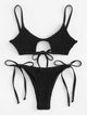 Women Smocked String Bikini Swimwear Women Bralette Swimsuit Low Waist Spaghetti Straps Shirred Tie Side Biquni Bathing Suit