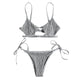 Women Smocked String Bikini Swimwear Women Bralette Swimsuit Low Waist Spaghetti Straps Shirred Tie Side Biquni Bathing Suit