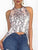 Women Summer Leisure Leopard Halter Backless Asymmetrical Sleeveless Blouse Snakeskin Print Backless Dip Hem Casual Top