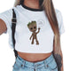 Women T-shirt Cute Bady Groot Printed Sexy Crop Top Tops Tshirt Tee Funny Fashion Vogue Cartoon T Shirt Harajuku Cropped Tumblr