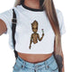 Women T-shirt Cute Bady Groot Printed Sexy Crop Top Tops Tshirt Tee Funny Fashion Vogue Cartoon T Shirt Harajuku Cropped Tumblr