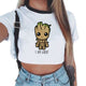 Women T-shirt Cute Bady Groot Printed Sexy Crop Top Tops Tshirt Tee Funny Fashion Vogue Cartoon T Shirt Harajuku Cropped Tumblr