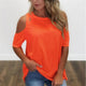 Women Tops Clothes Fashion Cross Off-the-shoulder Shirt Casual Round Neck Short Sleeve Blouse Solid Color