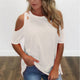 Women Tops Clothes Fashion Cross Off-the-shoulder Shirt Casual Round Neck Short Sleeve Blouse Solid Color