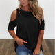Women Tops Clothes Fashion Cross Off-the-shoulder Shirt Casual Round Neck Short Sleeve Blouse Solid Color
